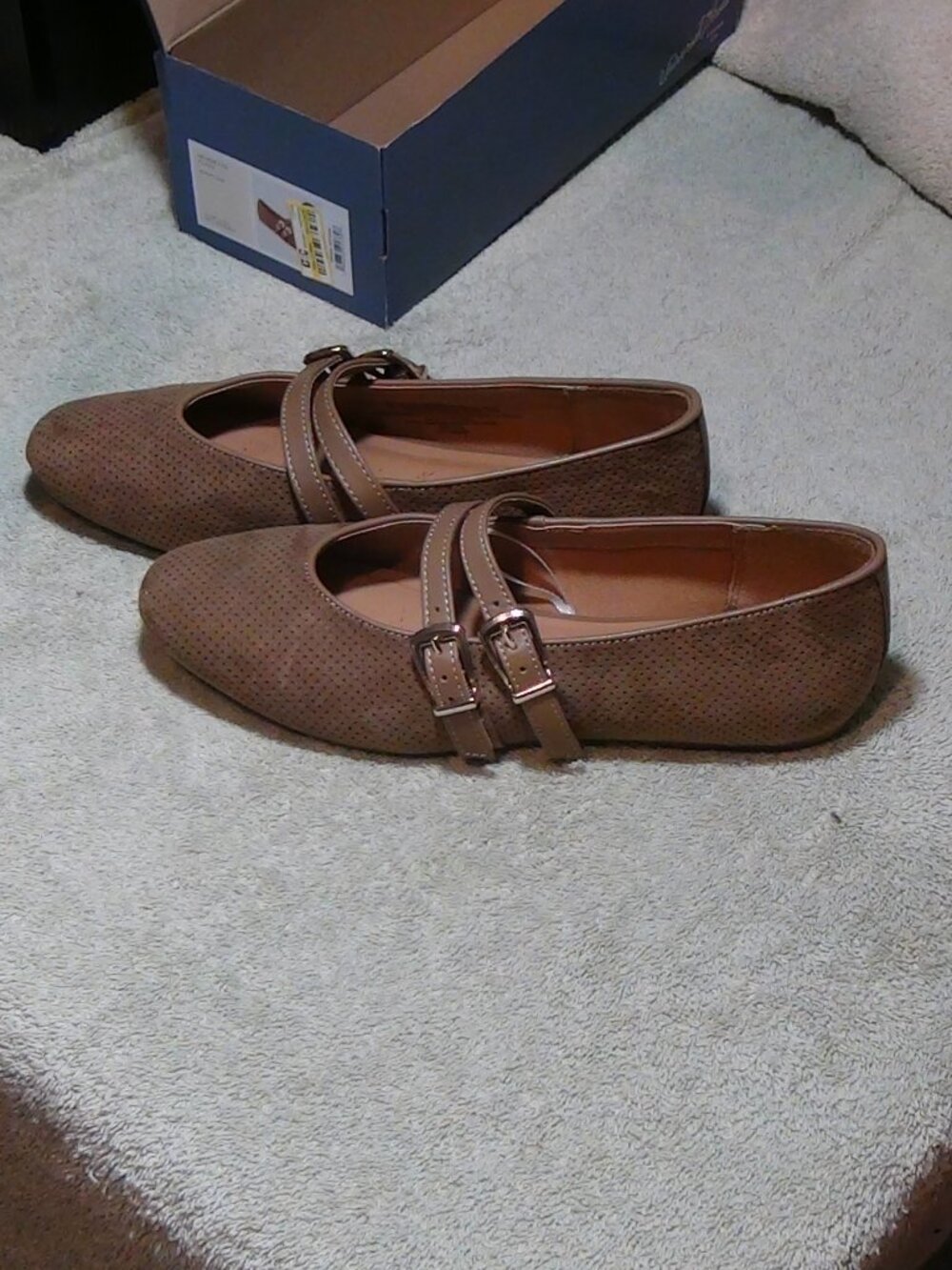 Women Henrietta Double Strap Mary Jane Flats Size 7 Taupe Universal Thread